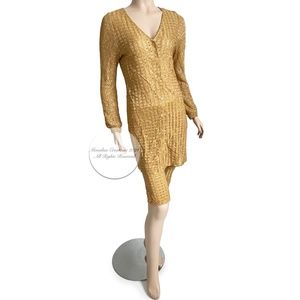 Young Edwardian by Arpeja Blouse & Cropped Pants 2pc Set Gold Metallic 70s HTF